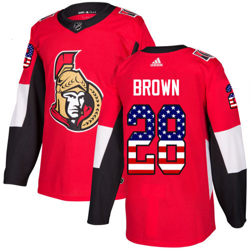 Cheap Adidas Ottawa Senators 28 Connor Brown Red Home Authentic USA Flag Stitched Youth NHL Jersey